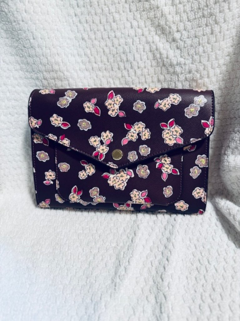Kate Spade Frosted Floral Tinsel Flap Crossbody/Clutch - Deep Berry